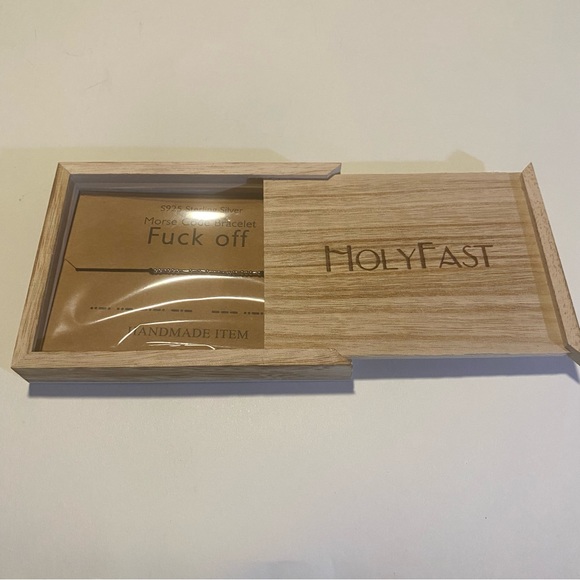 Morse code sterling silver beaded bracelet F*ck Off adjustable NWT,gift box - Picture 3 of 5